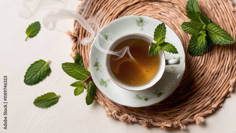 Steaming Hot Mint Tea in a Cup Steaming Hot Mint Tea in a Cup