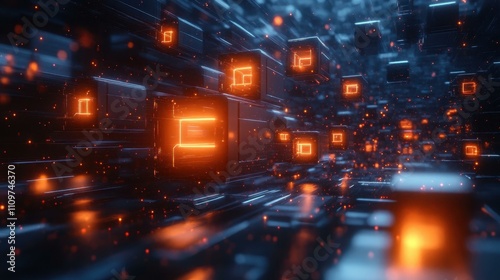 Blue Light Network. Kubernetes backup Post Quantum Cryptography GitOps Ai singularity Hosting core Latent space Istio Motion array Second state outsystem Futuristic glowing digital data cubes floatin