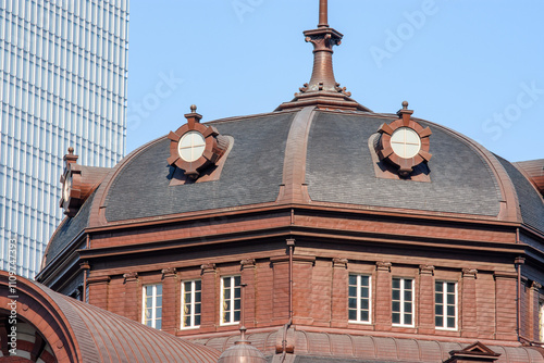 Dome of Tokyo Station building, main railway terminal in Tokyo, Japan photo