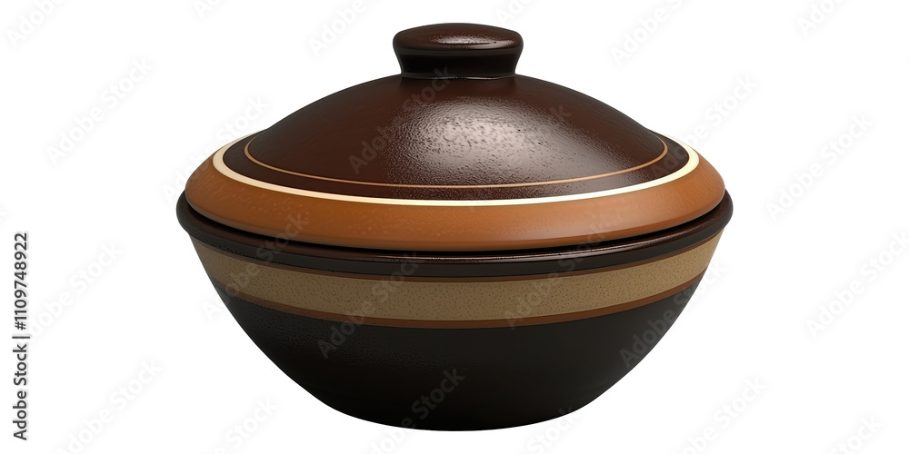Brown Ceramic Bowl With Lid Isolated on Transparent Background Brown Ceramic Bowl With Lid Isolated on Transparent Background