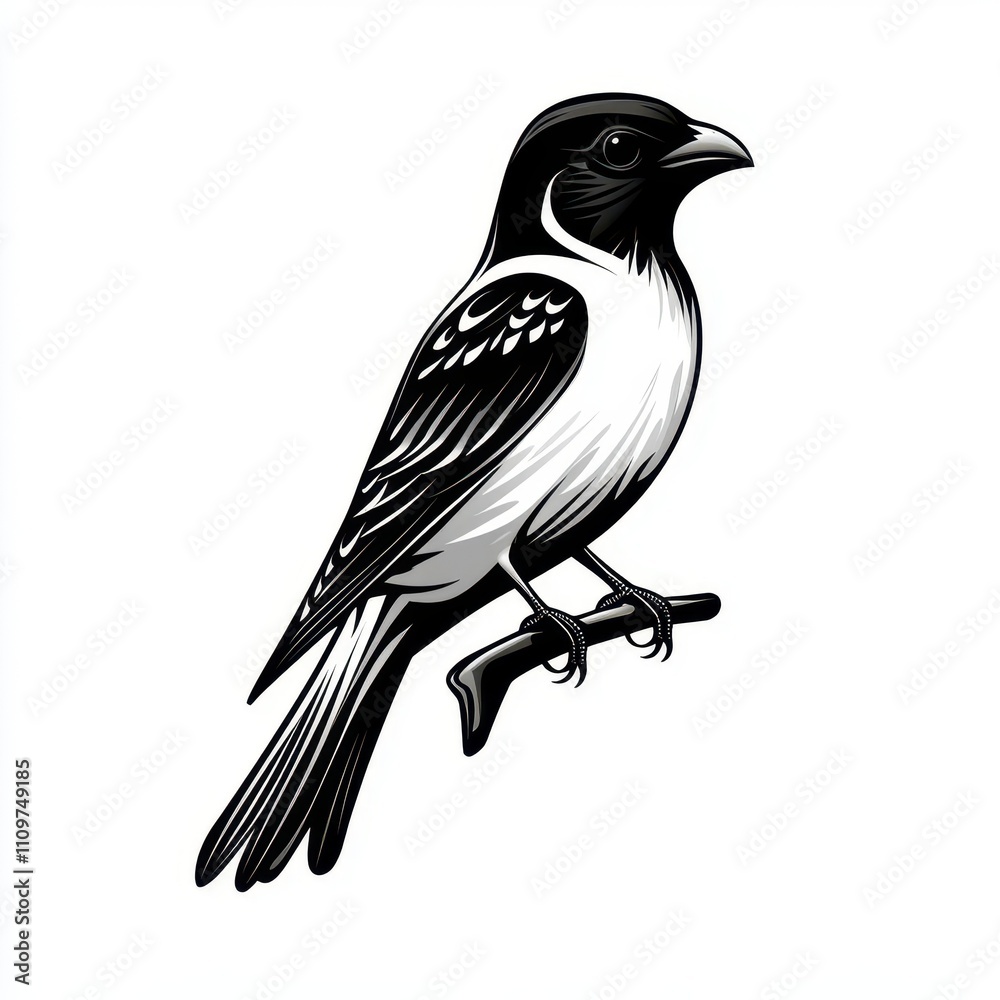 Fototapeta premium a monochrome bird clipart, stylized shape, flat black design, isolated on white background