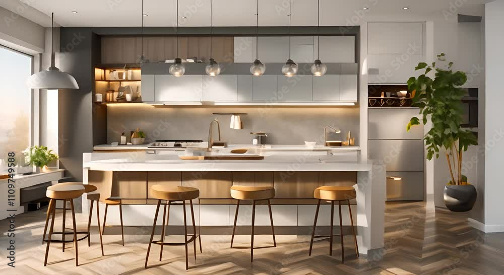 Modern kitchen interior design 3D Rendering 4K Modern kitchen interior design 3D Rendering 4K