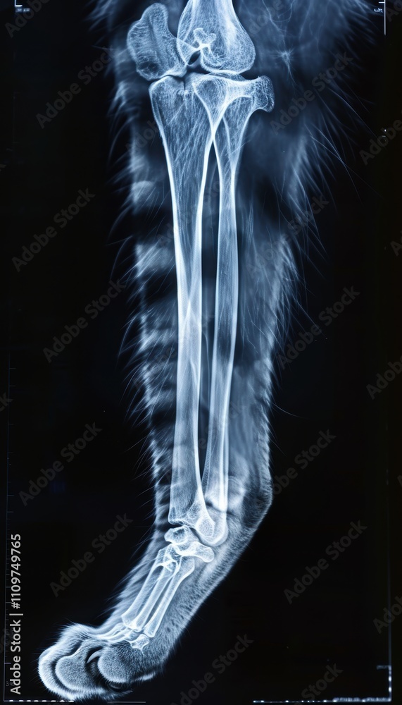 Obraz premium X-Ray of a Cat's Leg Highlighting Bone Structure and Potential Injury