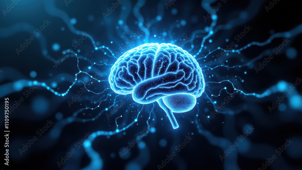 An animated illustration featuring a human-like brain with glowing electric blue neural connections suggesting advanced artificial intelligence capabilities or cognition. An animated illustration featuring a human-like brain with glowing electric blue neural connections suggesting advanced artificial intelligence capabilities or cognition.