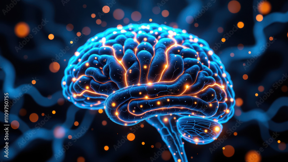 Fototapeta premium A futuristic representation of Artificial General Intelligence within a human brain structure.