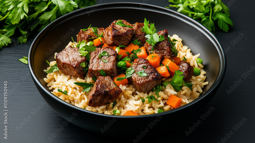 Arroz carreteiro is a flavorful dish with beef and veggies, offering a comforting meal Arroz carreteiro is a flavorful dish with beef and veggies, offering a comforting meal