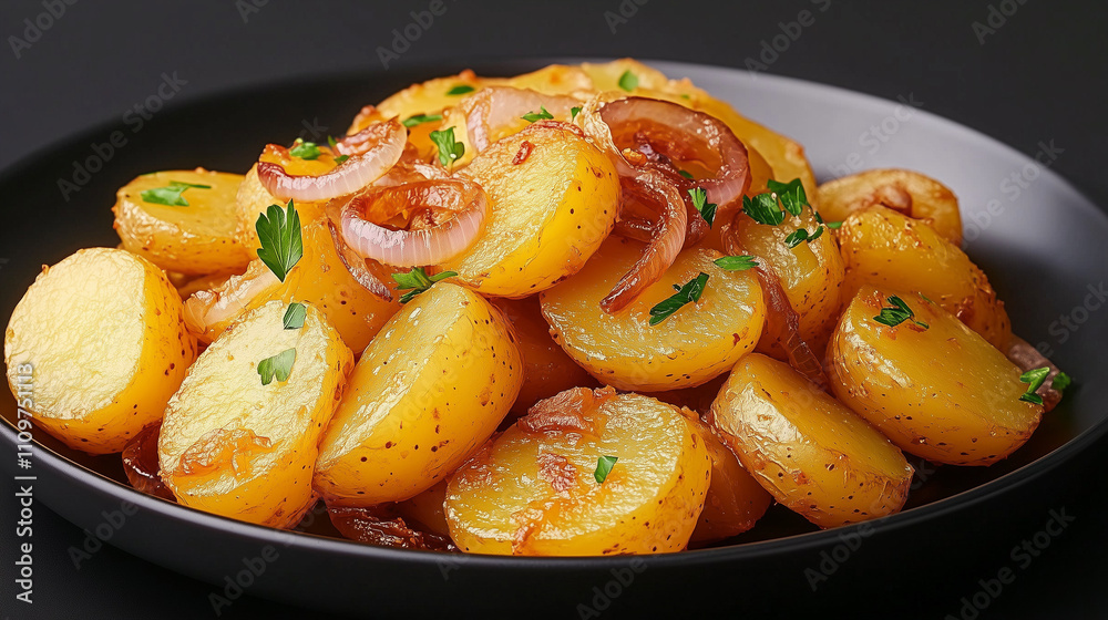 Crispy pyttipanna showcases golden potatoes, onions, and herbs in a delightful presentation Crispy pyttipanna showcases golden potatoes, onions, and herbs in a delightful presentation