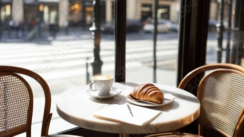 French cafe breakfast with croissant and coffee