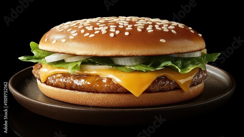 Classic cheeseburger with fresh lettuce, cheese, and sesame bun