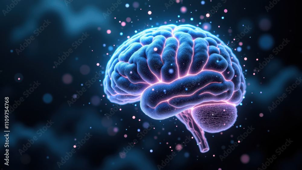 Obraz premium An artistic rendering of a human brain with an abstract representation of artificial general intelligence or AGI.