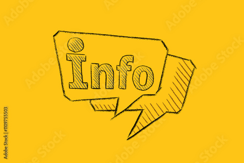Info speech bubble drawn on a yellow background. Info center, information support, customer support. FAQ concept.