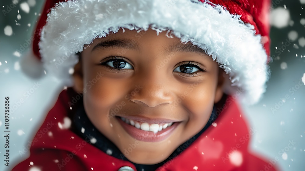 A portrait of a Black child wearing a Christmas hat, capturing the joy of the holiday season. A portrait of a Black child wearing a Christmas hat, capturing the joy of the holiday season.