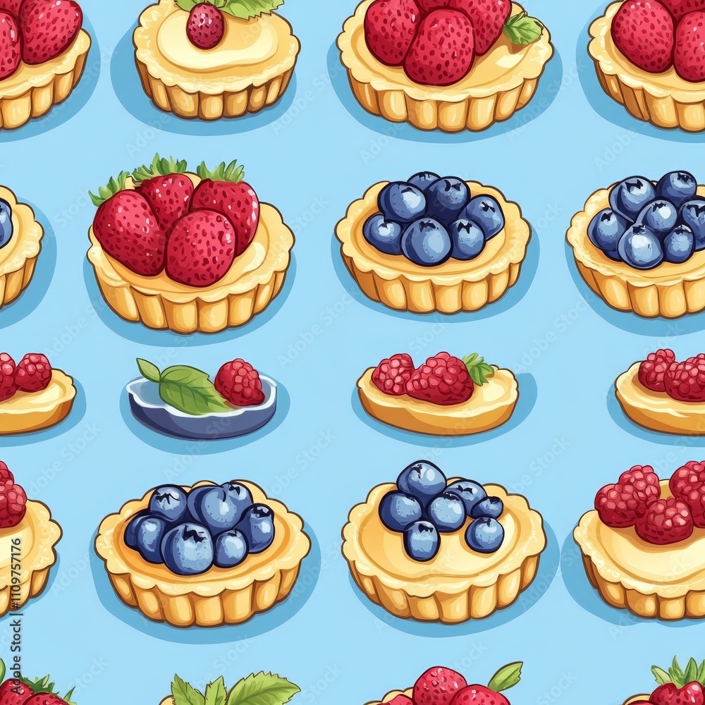Sweet Tartlets Pattern with Fresh Berries Sweet Tartlets Pattern with Fresh Berries