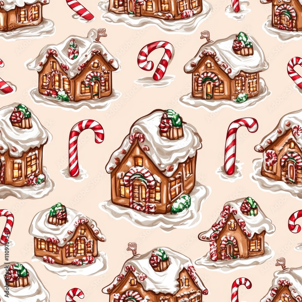 Gingerbread Houses Christmas Pattern Gingerbread Houses Christmas Pattern