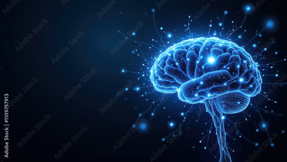 Fototapeta premium AI-themed image featuring a glowing brain against a dark backdrop, symbolizing advanced cognitive abilities or artificial intelligence.