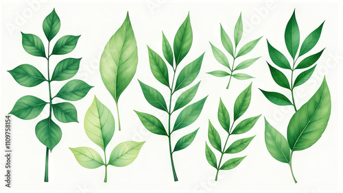 Green leaves on a white background.  illustration for your design