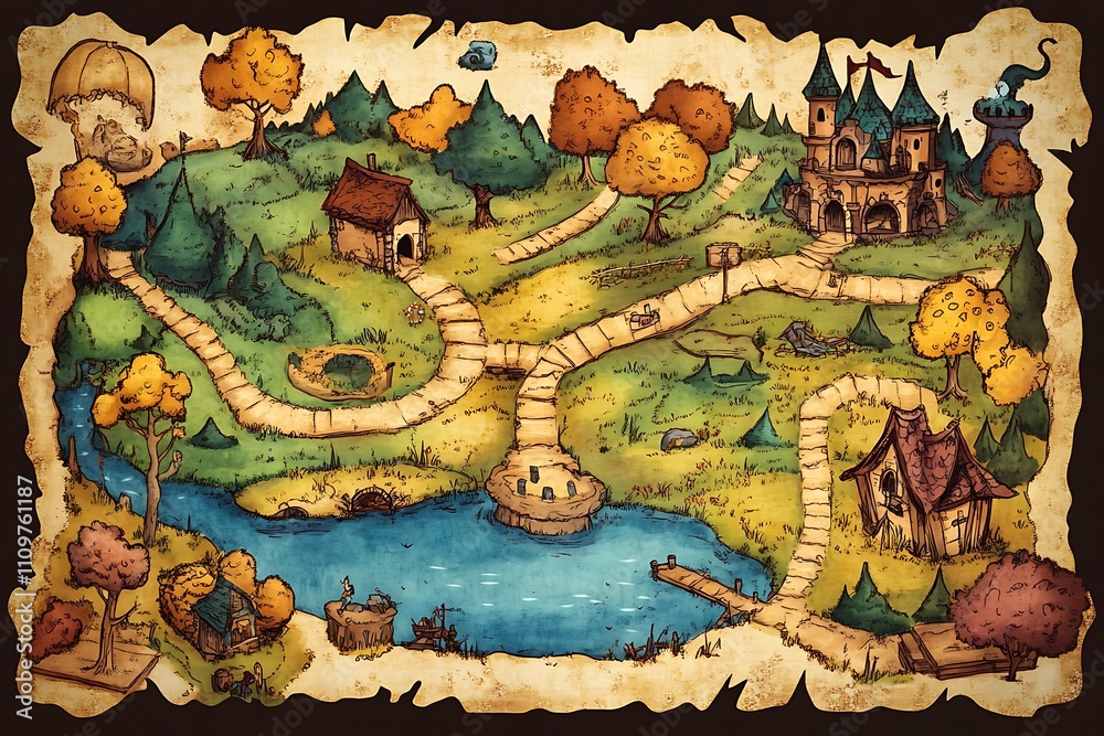 Naklejka premium Fantasy Map Illustration