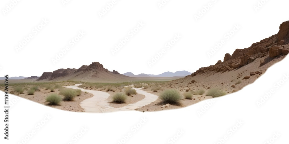 Fototapeta premium A barren, desert terrain with a winding path through the terrain