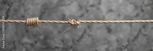 A taut rope stretched to its limits, showing signs of fraying and crumbling under immense pressure, pressure, string, stress