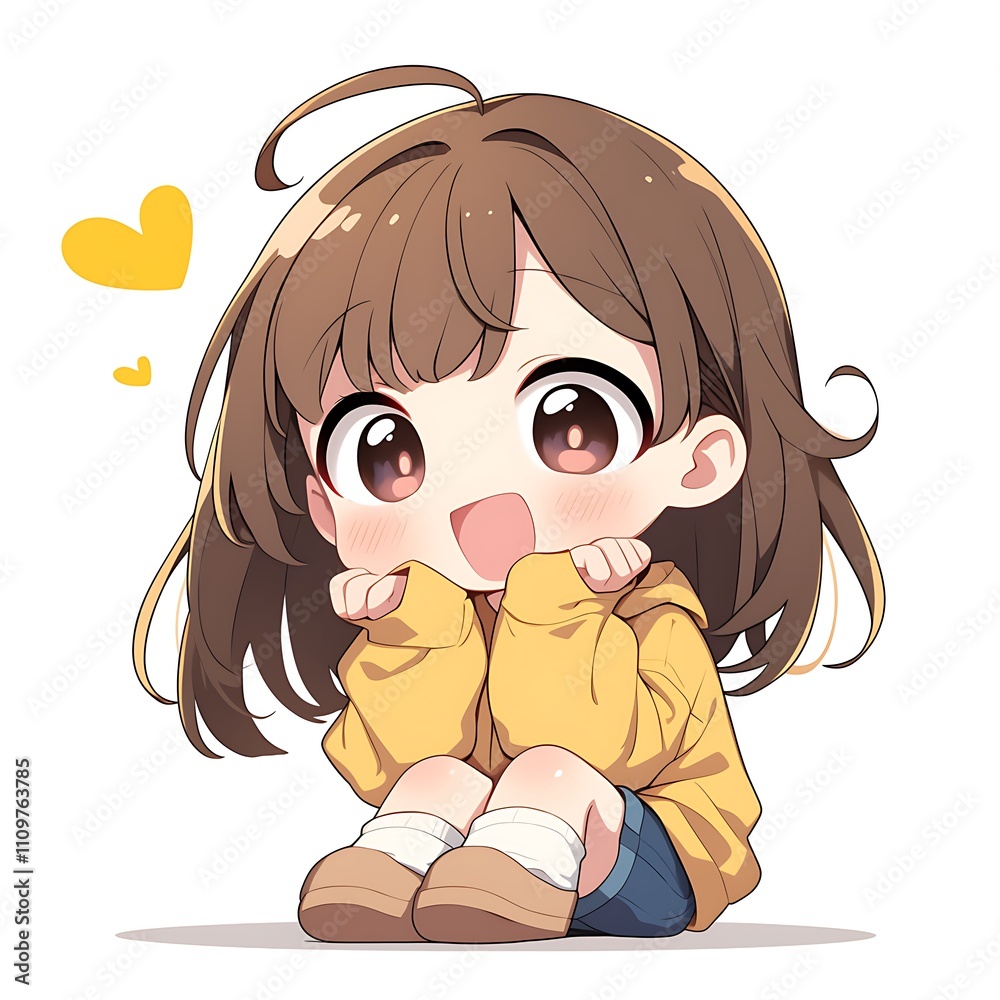 Cute chibi girl, happy and cheerful. Concept of joy, childhood, and innocence. Cute chibi girl, happy and cheerful. Concept of joy, childhood, and innocence.