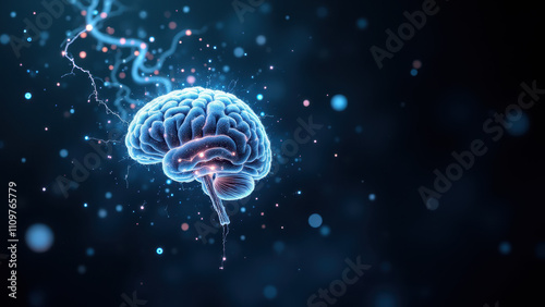 Neon glow brain with electrical energy for AI technology