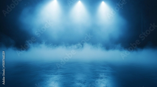 Dramatic Blue Stage Lighting Smoky Atmosphere Empty Studio Background