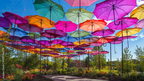 Wallpaper Mural Colorful Umbrella Pathway  Garden Art  Spring  Summer  Outdoor Decor Torontodigital.ca