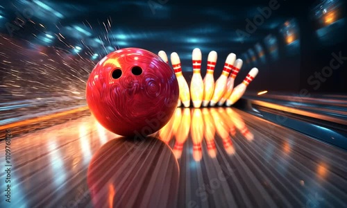 Bowling Ball Striking Pins: Dynamic Action Shot