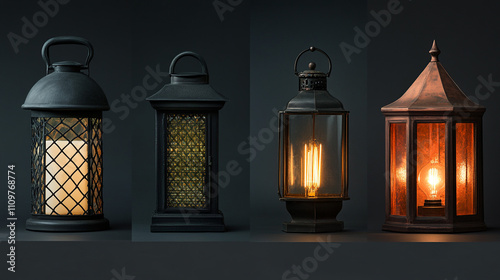 Illuminated Lanterns  Decorative Metal Outdoor Lighting  Warm Glow  Candlelight  Vintage S