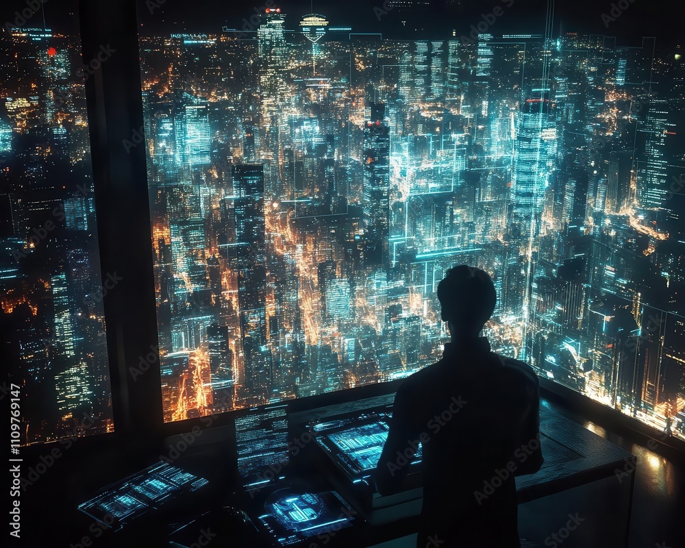 A futuristic design studio where AR navigation for urban planning glows on holographic displays, cinematic shadows A futuristic design studio where AR navigation for urban planning glows on holographic displays, cinematic shadows