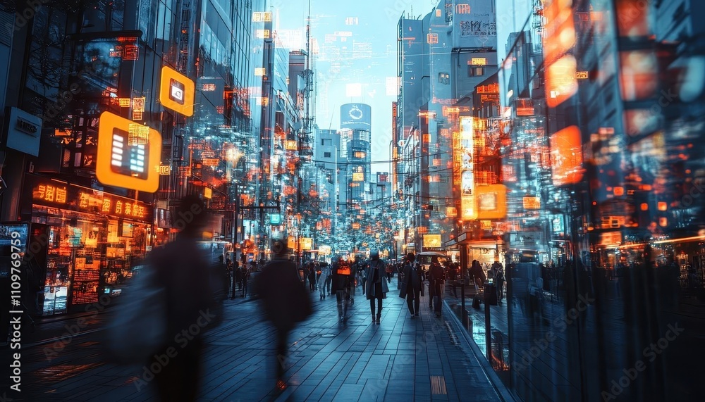 A futuristic microgrid interface displayed holographically in a bustling city, glowing brightly, cinematic depth A futuristic microgrid interface displayed holographically in a bustling city, glowing brightly, cinematic depth