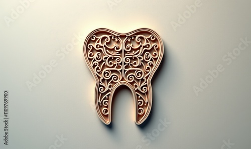 Intricate wooden tooth design, perfect for dental branding, advertisements, or educational materials emphasizing oral health and creativity. photo