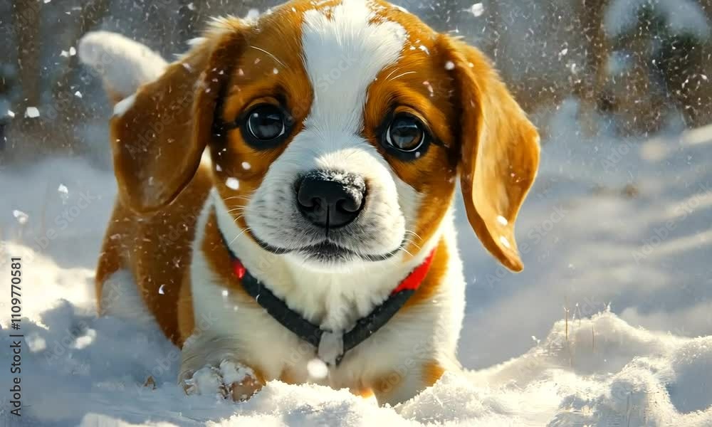 Adorable Beagle Puppy Playing in the Snow Adorable Beagle Puppy Playing in the Snow