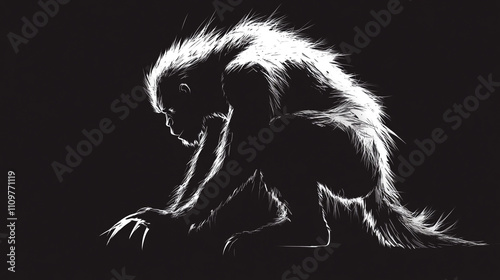 Monochrome Ape Illustration  Dark  Artistic  Primate  Silhouette  Creature  Hairy  Powerfu photo