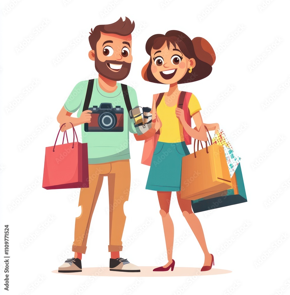 Happy couple shopping and sightseeing. Happy couple shopping and sightseeing.