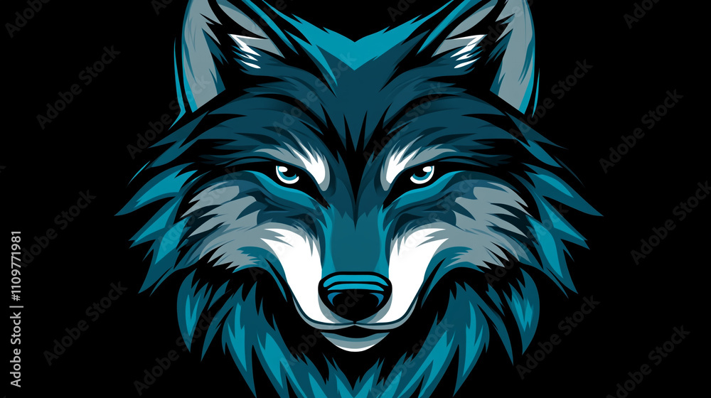 Fototapeta premium Majestic Blue Wolf Head Wild Animal Portrait Graphic Design Nature Illustration