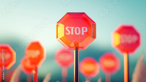 Stop Sign Field  Red Octagon Warning  Caution  Halt  Restriction  Danger  Boundary  Limit