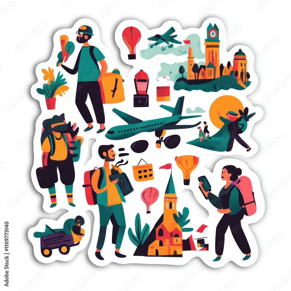 Fototapeta premium Colorful illustration of travel, adventure, and exploration.