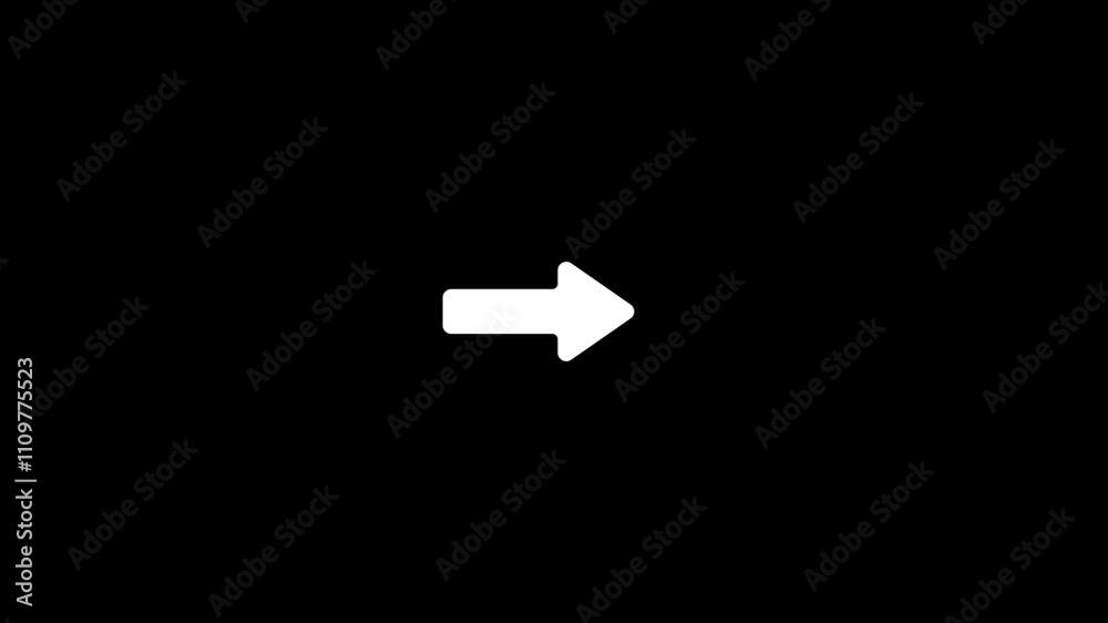 arrow icon animation on a white background. Moving the arrow to the side. arrow pointing left to right direction on black background