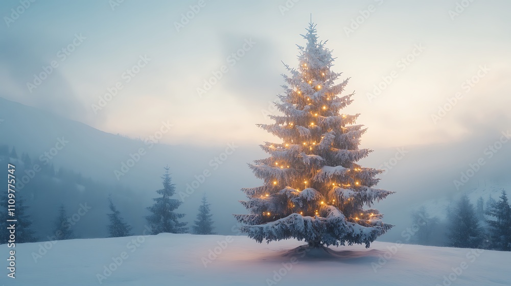 A Christmas tree covered in snow, capturing the beauty of a winter holiday scene. A Christmas tree covered in snow, capturing the beauty of a winter holiday scene.