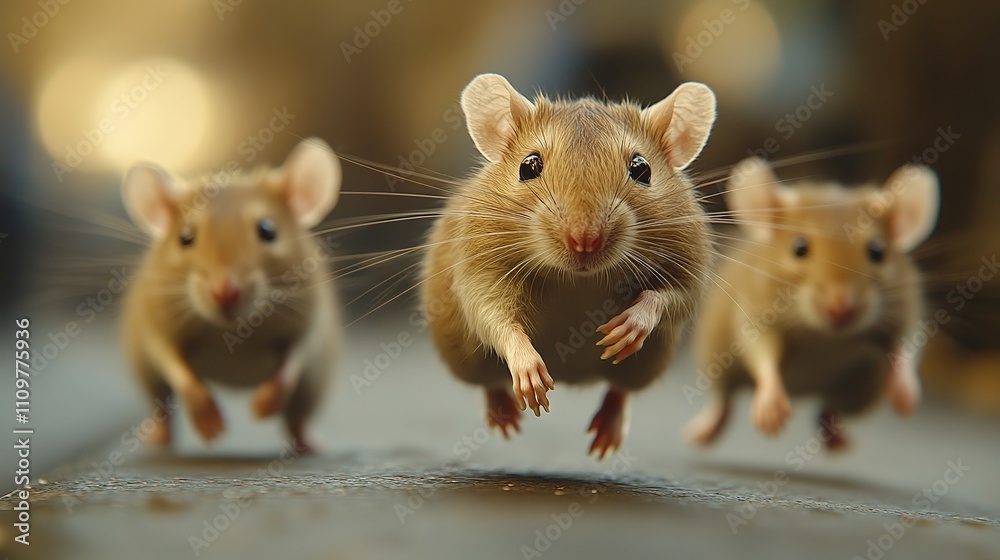 Close-Up of Mice Racing in Dynamic Action, Playful Rodents in Motion Close-Up of Mice Racing in Dynamic Action, Playful Rodents in Motion