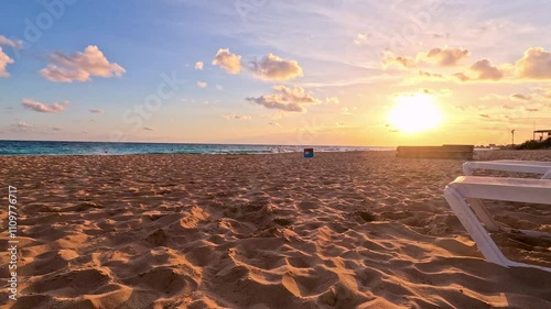 Sunset hyperlapse timelapse over Aya Napa beach in Cyprus Beautiful colours