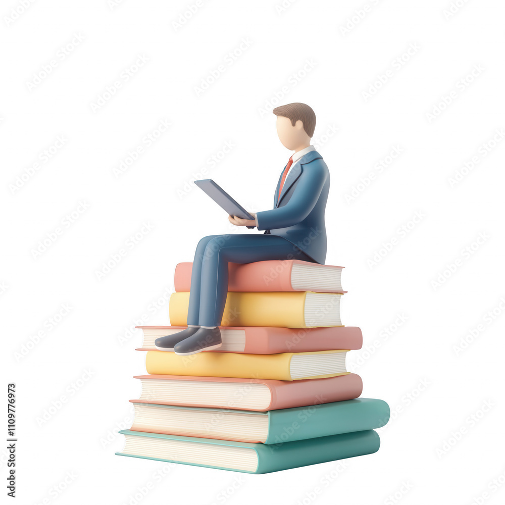 A person reading a book while seated on a stack of colorful books, symbolizing knowledge., isolated on a transparent background. A person reading a book while seated on a stack of colorful books, symbolizing knowledge., isolated on a transparent background.