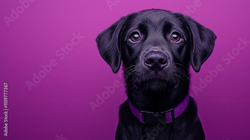 Purple Banner Featuring a Dog Wearing a Colorful Collar - Vibrant Background with Playful Pet Theme photo