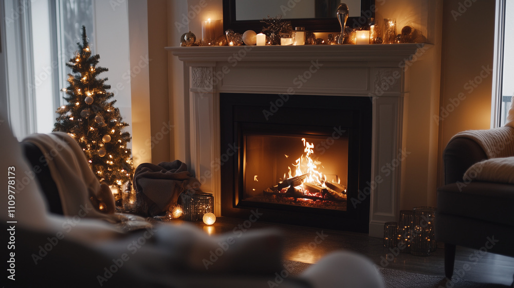 A cozy fireplace scene adorned with festive New Year’s decorations, featuring glowing warmth, garlands, and a celebratory ambiance perfect for welcoming the new year. A cozy fireplace scene adorned with festive New Year’s decorations, featuring glowing warmth, garlands, and a celebratory ambiance perfect for welcoming the new year.
