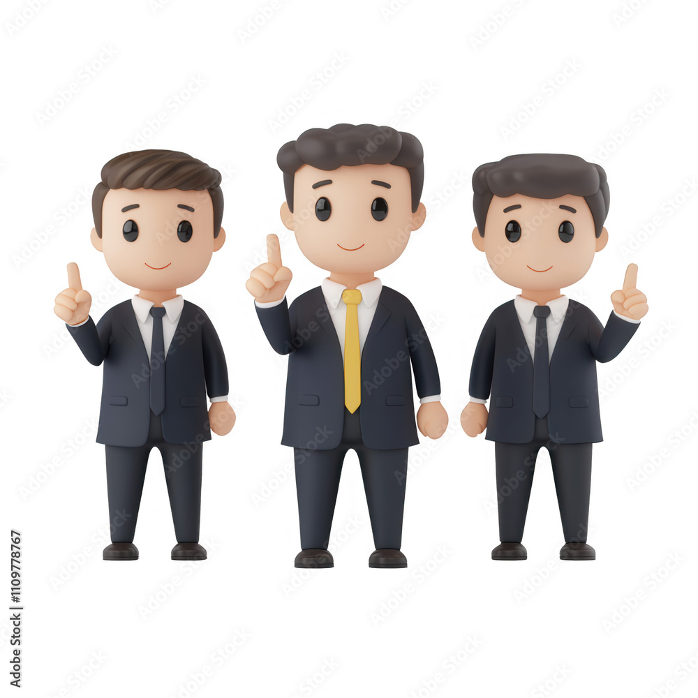 Three cartoon businessmen standing together, all dressed in formal suits, smiling., isolated on a transparent background. Three cartoon businessmen standing together, all dressed in formal suits, smiling., isolated on a transparent background.