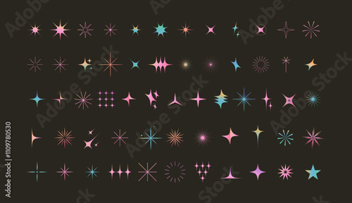 Collection of modern, minimalist star and sparkle elements. Vector illustrations