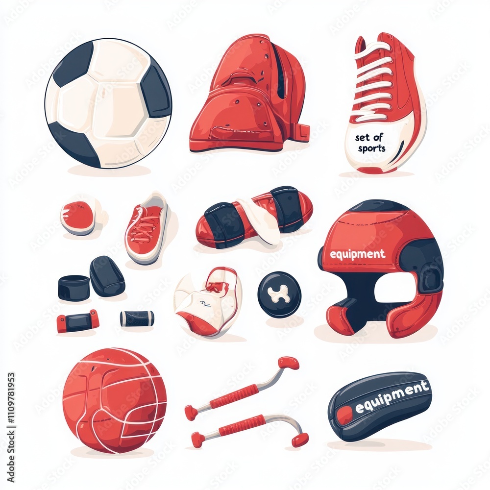 Naklejka premium Colorful sports equipment and accessories illustration.