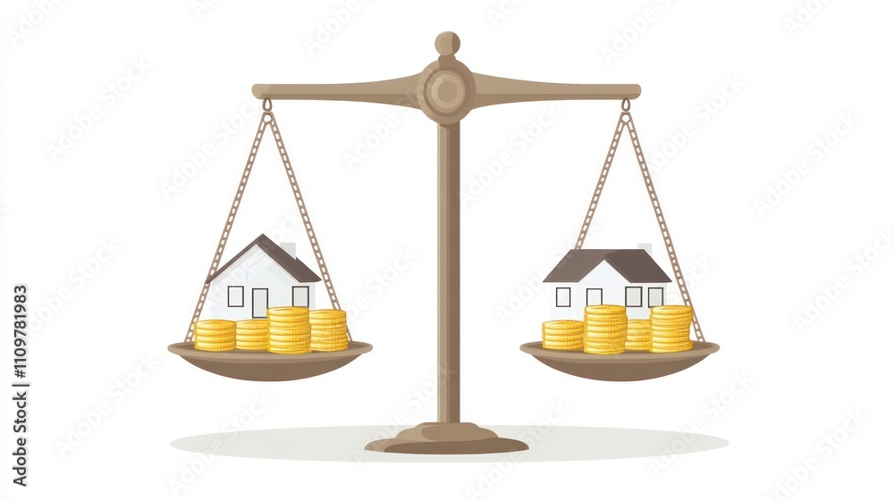 House value vs. cost comparison on scales. House value vs. cost comparison on scales.