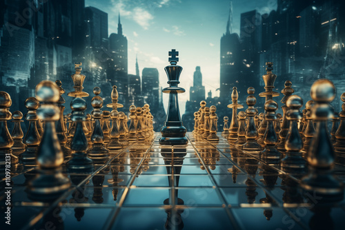 Futuristic Chess Pieces on a Reflective Board